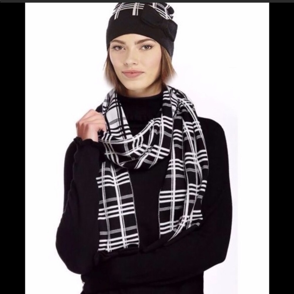 Kate Spade Scuba Plaid Beanie and Muffler with Bow